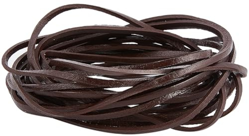 GORGECRAFT Cordón plano de cuero genuino de 5 m x 3 mm, 2 mm de grosor, cuerda de cuero vacuno para trenzar, cuerda de hilo para pulseras, collares, joyas, botas, encaje, manualidades, color marrón