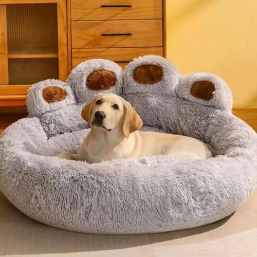 DOKLY Katzenhöhle PlüschKatzenbett für Kleine Haustiere Weiche Hunde Katzen Haustierbett Anti-Angst rutschfest Hundehöhle Bett,Waschbar Warm Katze Hund Beruhigende Pad,Gris argenté.-110 cm