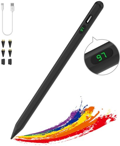 MoKo Kapazitivstifte Für Touchdisplays, Stift Mit Ladeanzeige, Schwarz | Schnellladung, Kompatibel Mit iPad/iPhone/Samsung/Lenovo, iOS & Android Tablets Und Handys, Universeller Touchstift