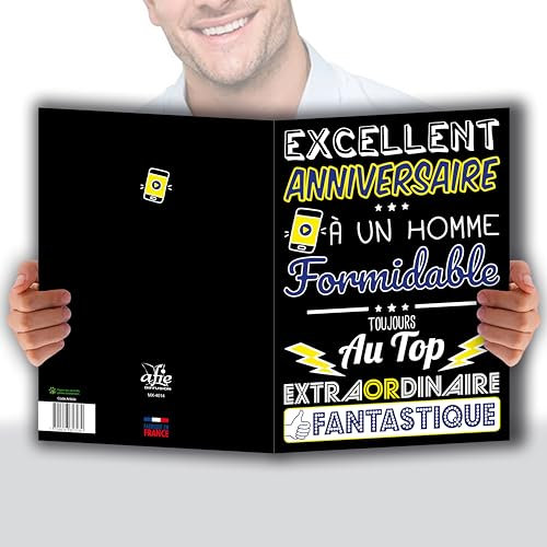 AFIE MAXI - Tarjeta gigante grande XXL para portátil y sobre de 32 x 23 cm, diseño de regalo extraordinario fantástico de 1 año más, para un amigo, padre, hijo, fabricado en Francia MX-4014