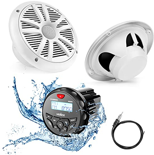 Altoparlante impermeabile Bluetooth Marine Stereo 2 x 6,5 pollici bianco – Ricevitore con radio DAB+ /AM/FM Radio Streaming Musica su barche Golf Cars ATV UTV e Spa (DAB)