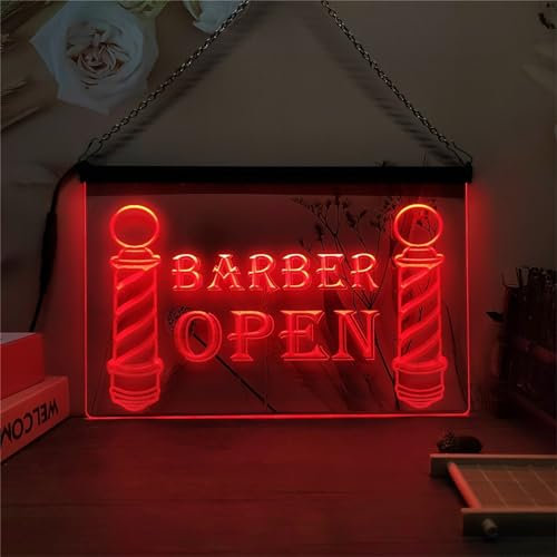 KEYQEEN Postes de barbero, Letrero de neón LED, Luces de neón talladas en 3D para barbería, decoración de Pared Comercial, letreros Luminosos alimentados por USB,Rojo,60x40cm