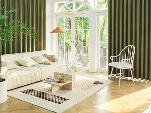 Mesnt Fenster Vorhänge Stoff, Dunkelgrüne Ösenvorhänge zur Raumverdunkelung Thermoisolierte Vorhänge für Schlafzimmer und Wohnzimmer132 x 138 cm