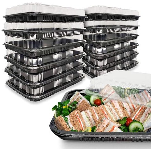 HIYAA Sandwich Platter Trays With Lids, Pack of 30 Reusable Plastic Catering Trays With Lids for Meal Prep, Cakes, Treats and Sandwiches