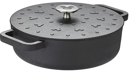 Prestige Disney Monochrome Shallow Cast Iron Casserole with Lid, 24cm - Black, Cast Iron Pot Pre-Seasoned