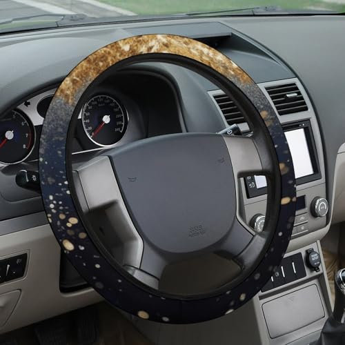 Stretch Auto Lenkradbezug Golden Glitzer Weihnachtsbaum Auto Lenkradbezug Rutschfest Auto Radabdeckung Schutz Universal 38,1 cm Niedlich Auto Zubehör Schutz für Damen Herren