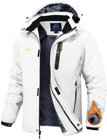 Rdruko Skijacke Herren Winterjacke Snowboardjacke Warme Fleece GefüTtert Winter Jacke Wasserdicht Funktionsjacke Männer Outdoor Wanderjacke mit Kapuze