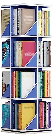Bücherturm Freistehend 360° drehbares Bücherregal, mehrstöckig, stehend, Bücherregal, blauer Boden, Bücherregal, großes Fassungsvermögen, Aufbewahrung, Bücherregal, Organizer perfekte Darstellung