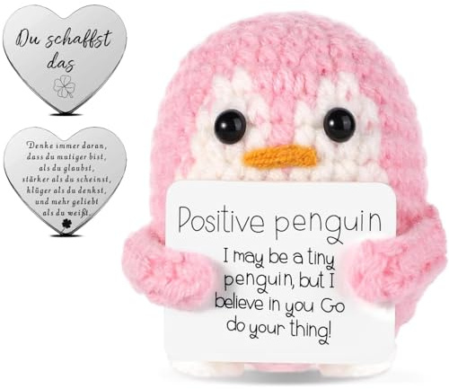 GROVBLE Positiver Pinguin – Mutmacher Geschenk Glücksbringer mit Karte | Pocket Hug Pinguin | Kleine Geschenke zur Aufmunterung | Glücksbringer mit Karte | Für Freunde, Familie & Kollegen
