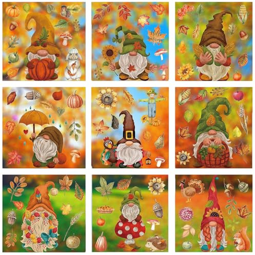 Snowtain 9 Fogli Adesivi per Finestra del Ringraziamento,Decorazione autunnale per finestre Vetrofanie Autunno,Foglie Autunnali Vetrofanie Ringraziamento Addobbi Adesivi.(101PCS)