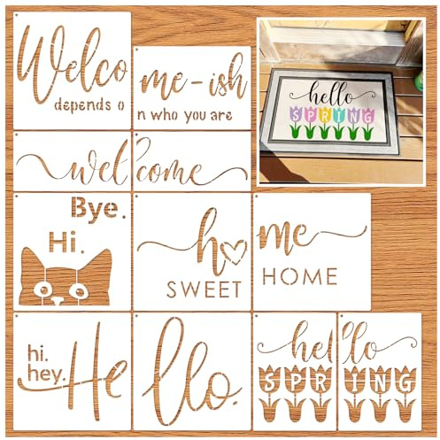 Fußmatten-Schablonen zum Malen, lustig, wiederverwendbar, Hello Welcome Home, Schablonen auf Holzschild, Basteln, Fußmatten, Möbel, DIY Leinwand (mat11)