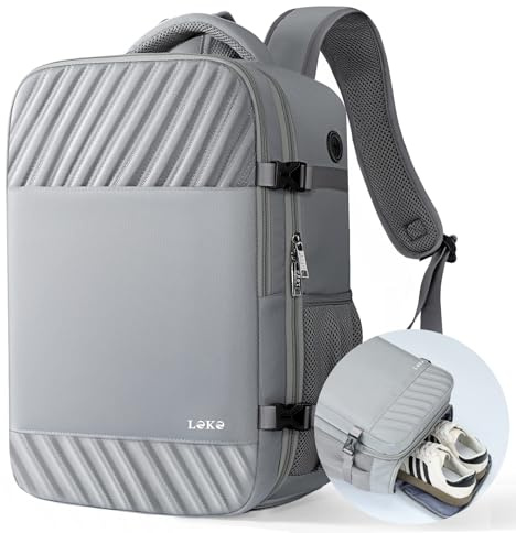 Lekespring Zaino Ryanair 40x20x25 Zaino da Viaggio Aereo Bagaglio a Mano, Zaini Porta PC Uomo Donna con Scomparto Scarpe, Borsa da Cabina per Easyjet Vueling Wizz Air, Lavoro Scuola Trekking, Grigio