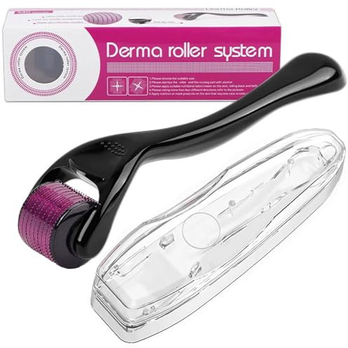 Derma Roller Microneedle Roller for Face 0.5mm Needle 540 Micro Needle Roller Skin Care for Wrinkles, Derma Roller For Men Matte Black Beard Roller Beard Roller Hair Growth Kit with Case for Men Women