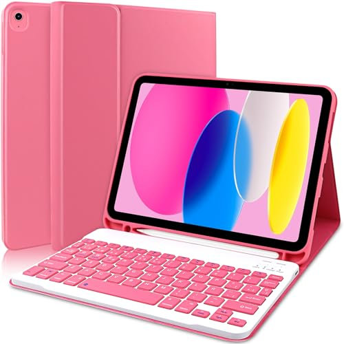 Zabatoco Funda Teclado para iPad A16 11 Generación 2025/iPad 10 Generación 2022 (10.9/11 Pulgada), Funda con Teclado QWERTY Español Ñ Bluetooth Desmontable de Disposición para iPad 10/11 Gen,Rosa
