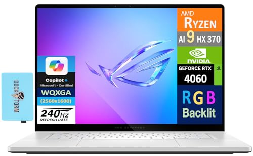 ASUS ROG Zephyrus G16 Gaming Laptop 16 240Hz AMOLED WQXGA Display (AMD Ryzen AI 9 HX 370, GeForce RTX 4060 8GB, 16GB LPDDR5X, 1TB SSD, RGB KB, WiFi 7, Webcam, Win 11 Home) con espansore porta USB DKZ