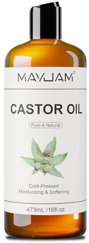 MAYJAM Organic Castor Oil 473ML, Pure Natural Cold & Fresh-Pressed, Promotes Hair, Eyebrow and Eyelash Growth, Carrier Oil for Nourish Skin
