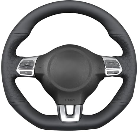 MEWANT Passgenauer Lenkradbezug zum Nähen für Kompatibel mit Golf 6 | Hand Nähen Lenkradschoner Atmungsaktiv Für Beheizte Lenkräder Langlebig