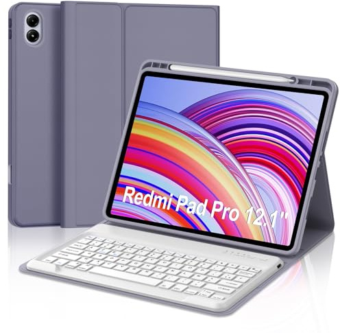 Coque Clavier pour Redmi Pad Pro/Xiaomi Poco Pad 12.1 Pouces, AZERTY Français Housse Clavier Bluetooth Magnétique Détachable avec Porte Crayon pour Redmi Pad Pro/Xiaomi Poco Pad 12.1 2024, Violet