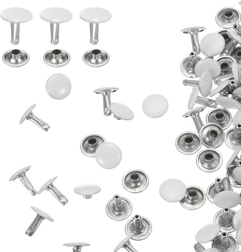 sourcing map 100 juegos de remaches de cuero de doble tapa, 10 x 10 mm, con tapa redonda, de metal, remaches de cuero para manualidades, cinturón de tela, collar de mascotas, reparación y decoración