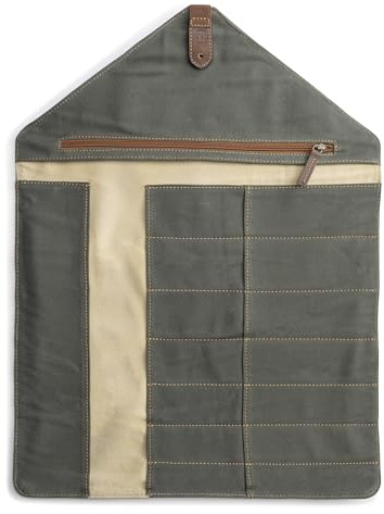 Angus Stoke Messertasche XXL für Kochmesser aus Büffelleder | 14-Fächer Leder-Messerrolltasche groß für Köche – Kochtasche Gero (Braun)