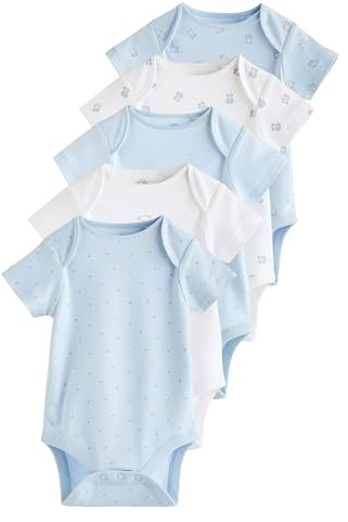 NEXT Nyfödda pojkar 5-pack kortärmade babybodys med björnmotiv Blå 50