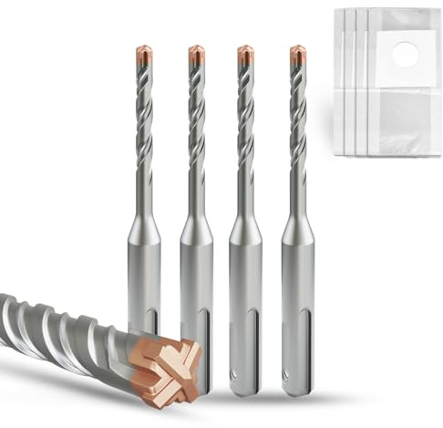 METOTY SDS Plus Hammer Drill Bit 4PC 6mm×110mm, with 4 Carbide Cutting Edges, Head with Coating, Masonry Drill, Hammer Drill, Concrete Drill, for Stone, Concrete, Natural Stone, Brick Wall