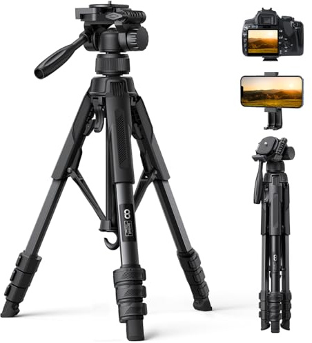Lamicall Trípode para Cámara, Tripode para Móvil - [Patentadas Patas de Despliegue Rápido] [8KG Carga Máxima] 3 Vías Cabezal Panorámico, Soporte Cámara con Clip de Teléfono, para DSLR, iPhone y GoPro