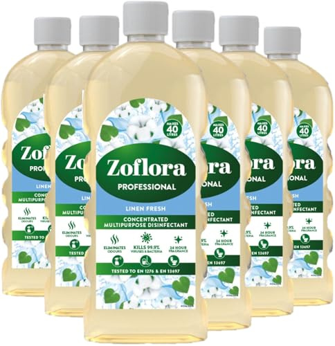 Zoflora Concentrated Linen Fresh Disinfectant Liquid, 1 Litre, Powerful Antibacterial & Multi-Surface Cleaner, Kills 99.9% of Bacteria & Viruses (6 Units)