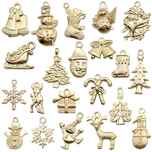 JYNVO 21 Stück Goldfarbene Weihnachts Charm Anhänger - DIY Set für Schmuck Basteln, Armbänder, Halsketten, Ohrringe