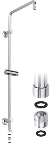 JOHO Barre de douche en acier inoxydable, Colonne de douche avec Support mural réglable compatible avec les trous de perçage existants, 91 cm avec support de douchette et adaptateur, Chromé
