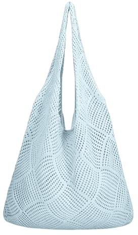Geflochtene Tasche Strohtaschen Damen Sommer Tote Bag Korbtasche Gehäkelt Klein Leichte Beach Bag for Women Netztasche Strand Häkeltasche Sommertaschen Einfarbig Im Freien
