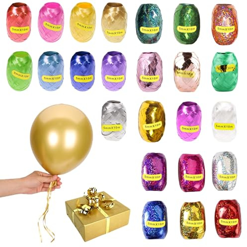 24 Stück Curling Ribbon Rolle, Geschenk Bänder, Ringelband Bunt, Geschenkband Kräuselband - 5mm × 10m/Rolle, für Luftballon, Wedding Decoration, Geburtstags