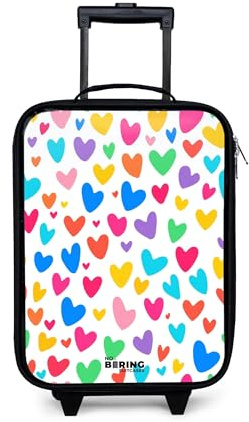 NoBoringSuitcases© Kinderkoffer Klein Reisekoffer Kleiner Kinder Koffer mit | 48x31x19 cm - LED Rollen Kindertrolley Reise Trolley Herzen - Bunt
