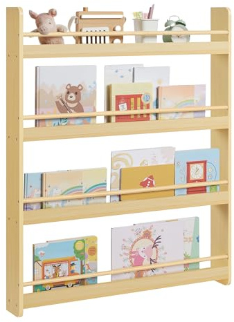 SONGMICS Estantería Infantil, Estante con 4 Niveles, para Juguetes, Estantería de Pared, para Habitación de Niños, Cuarto de Juegos, Natural GKR014YZ01