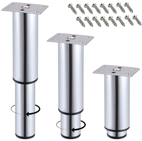 ID Dinkel Möbelfüße höhenverstellbar (4 Stück) Metall Chrom-glänzend 12-19cm Ø38–30mm Möbelbeine verstellbar für Schrank, Sofa, Bett, Tisch & Regale