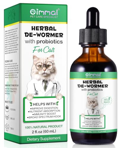 Trattamento per vermi per gatti – 60 ml gocce per vermi di gatto – Vermi di erbe con Probitici – Migliorare la digestione, la spinta immunitaria – Antiparassiti – Vermi a banda larga – Sicuro