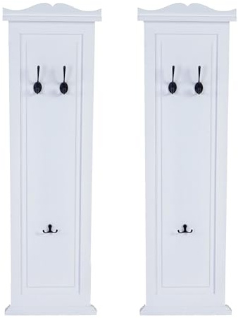 Berlinlodge 2er-Set Garderobe HxBxT 109x28x5,7cm Wandhaken Holz Weiß lackiert Wandgarderobe Garderobenpaneel