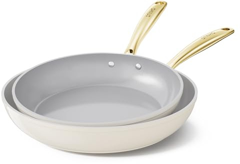 Sanho 2-Piece Nonstick Frying Pan Set (10 & 12 Inch), Diamond-Titanium Ceramic Coating PFAS/PFOA Free, Oven & Dishwasher Safe Skillets, Induction Compatible with Cool Touch PVD Handles