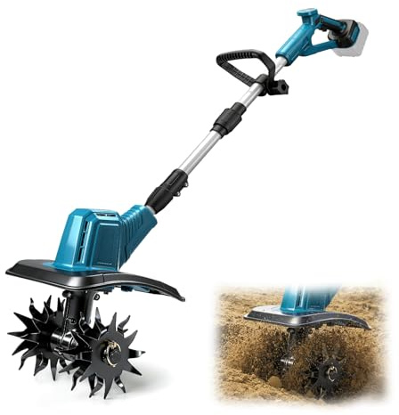 Batteridriven jordklack, motorhack för Makita 18 V batteri, minibatteri, trädgårdsfräs med 140–155 cm justerbart extra handtag, 20 cm arbetsbredd och 16 cm arbetsdjup för blomsterrabatter, jordbruk