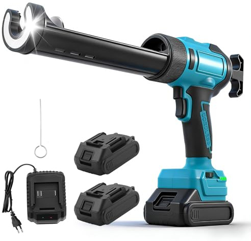 Ovshnrr Pistola de Silicona Eléctrica 800N con Batería, 2x21V 2.0Ah, 6 Velocidades Ajustables, Pantalla Digital, Antigoteo y LED para Juntas de Bañera y Azulejos, Profesional
