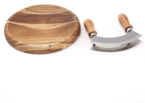 NEIQIUWING Mezzaluna - Set di taglieri con manici e tagliere in legno di acacia, per erbe, noci, verdure, pizza, cipolle, pesatura efficiente in cucina, lavabile in lavastoviglie
