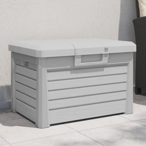 LoogCape Caja para cojines de jardín gris, 73 x 50,5 x 46,5 cm, polipropileno resistente a la intemperie, caja de almacenamiento con cerradura para terraza, balcón, piscina, espacio de almacenamiento