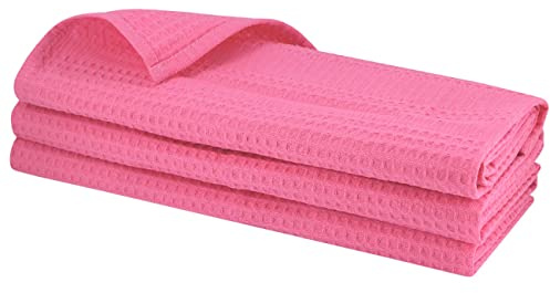 Gariella - 3 Geschirrtücher aus 100% Baumwolle, Waffel-Piqué 70 x 50 cm, Handtuch, Küchentuch, Spültuch, Putztuch, Farbe: Rosa Pink