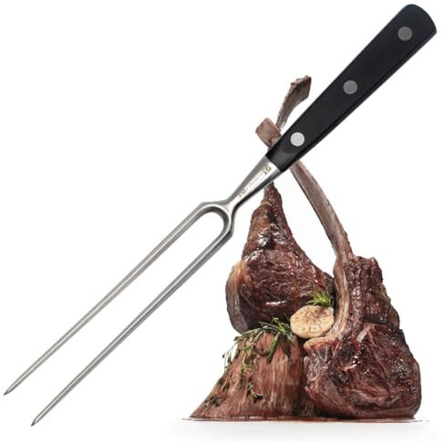 FMProfessional Fleischgabel für Steaks, Braten & Gemüse by Fackelmann – Grillgabel mit langen Zinken – Tranchiergabel zum Wenden und fixieren von Fleisch & Co, Silber