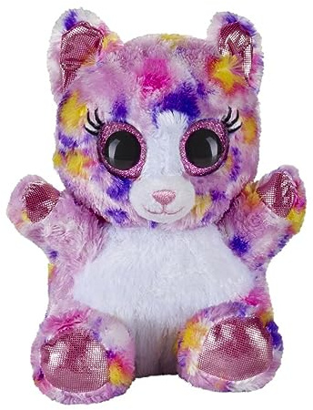 Bauer Spielwaren Blickfänger Glitter Lashy Katze: Kuscheltier aus hochwertigem Plüsch, mit Glitzeraugen, ideal auch als Handy-Halter, waschbar, 15 cm, pink-bunt (14242)