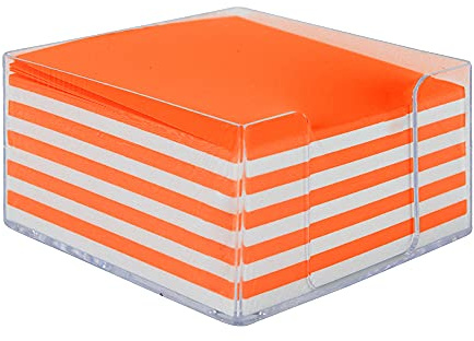 Waytex 931085 Notizblock, Weiß, Neonorange, 350 Notizen, 9 x 9 cm, mit Plexiglasständer, transparent