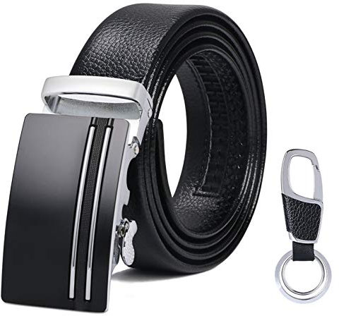 flintronic Men’s Leather Belt, Automatic Buckle Leather Ratchet Belt 3.5cm/1.37 inch * 130cm/49.2inch (Keychain & Gift Box Include)