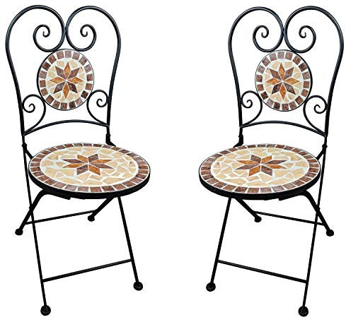 dszapaci Gartenstuhl Mosaik Klappstuhl Balkon Set Mosaik Bistrostuhl Metall Gartenmöbel Dekostuhl Garten Bistro Stuhl