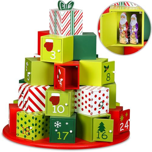 Spielwerk® Traditional Advent Calendar 2025 | XL Wooden Gift Mountain | 24 Day Chocolate Countdown to Christmas | Elegant Holiday Decoration for Kids and Adults
