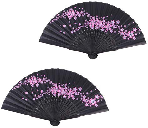 TOYANDONA 2stücke Faltfächer Aus Schwarzem Seidenstoff Mit Blumenmotiv Handgehaltene Chinesische Tanzfächer Für Elegante Auftritte Und Sommerveranstaltungen Tragbar Und Praktisch